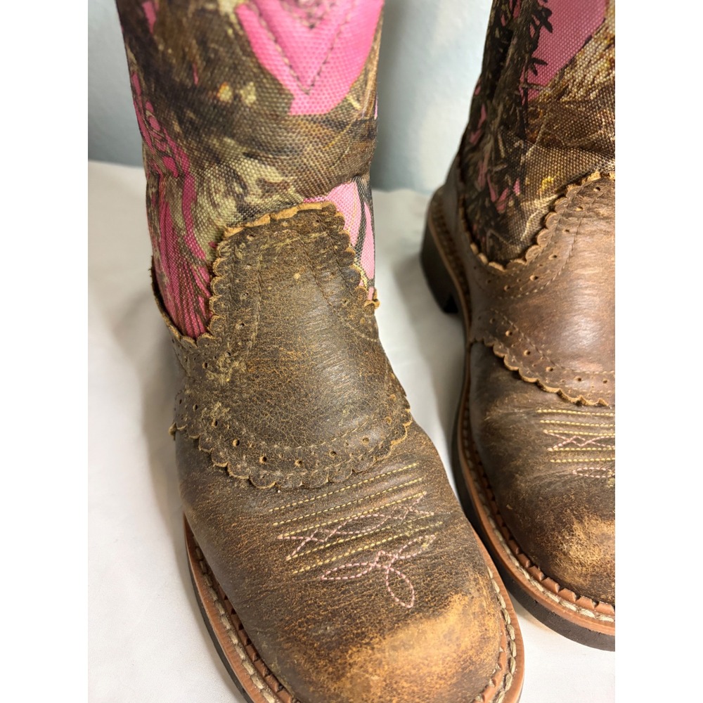 Ariat Fatbaby Pink RealTree Camo Western Boots Brown Leather 10015055 Womens 8B - Picture 2 of 7